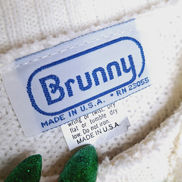 Vintage 80s Brunny 100% Cotton Crewneck Sweater Women's Large Short Sleeve - Picture 4 of 8